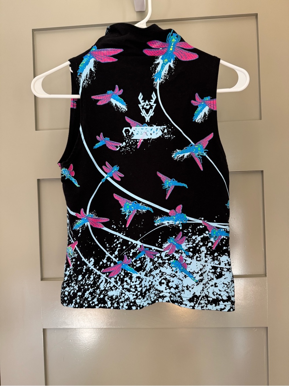 Cyberdog Sleeveless Black Dragonfly Print Top - Pink & Blue